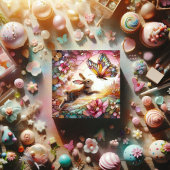 Roze Goud Glas in lood Konijnenvlinder Pasen Feestdagenkaart