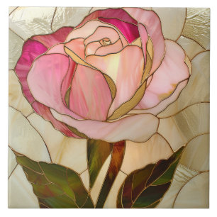 Roze Goud Glas in lood Mozaïek Roos Bloem Tegeltje
