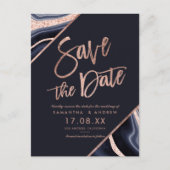 Roze goud glinster agaat marineblauw save the date aankondigingskaart (Voorkant)
