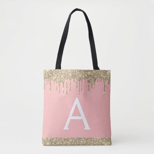 Roze goud glinsterend elegante monogram tote bag (Voorkant)