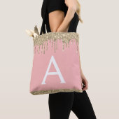 Roze goud glinsterend elegante monogram tote bag (Dichtbij)