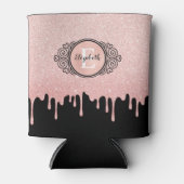 Roze goud glinsterend monogram blikjeskoeler (Voorkant)