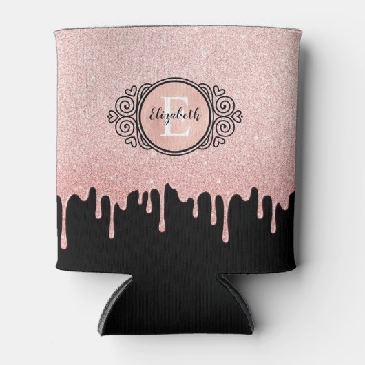 Roze goud glinsterend monogram blikjeskoeler (Voorkant)