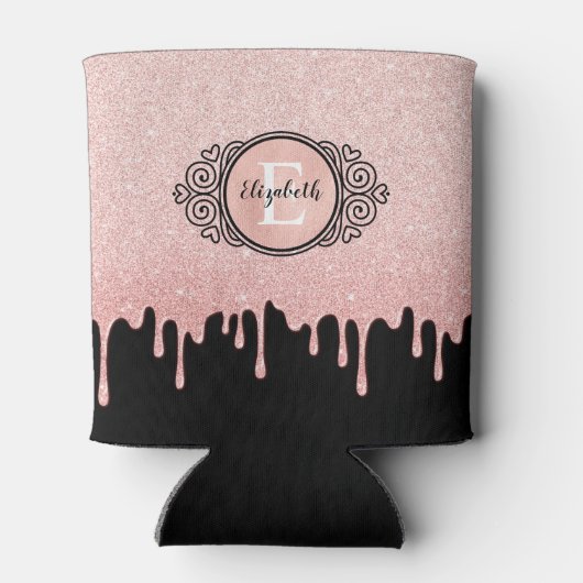 Roze goud glinsterend monogram blikjeskoeler (Achterkant)