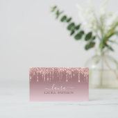 Roze goud glinsterende chique script met monogram visitekaartje (Staand voorkant)
