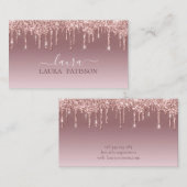 Roze goud glinsterende chique script met monogram visitekaartje (Voorkant / Achterkant)