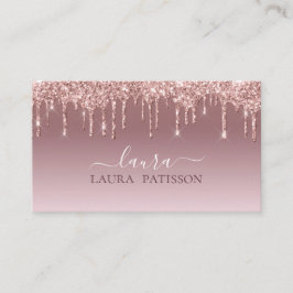 Roze goud glinsterende chique script met monogram visitekaartje