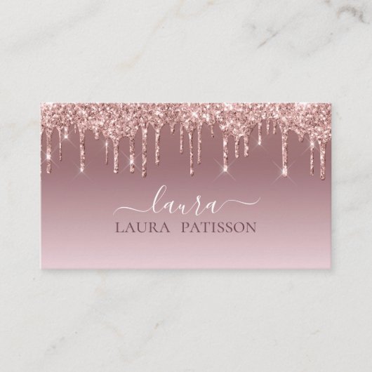 Roze goud glinsterende chique script met monogram visitekaartje (Voorkant)
