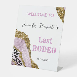 Roze goud glinsterende glitter disco vrijgezellenf reclamebord met voetstuk