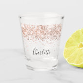 Roze goud glinstert naam script elegant shot glas (Voorkant)