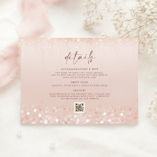 Roze Goud Glitter 18e Verjaardag Details Informatiekaartje