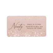 Roze Goud Glitter 90e Verjaardagsadres Etiket (Voorkant)