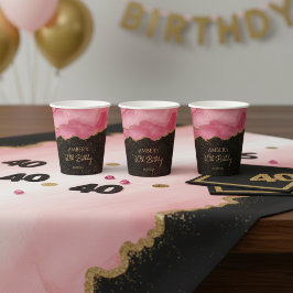 Roze Goud Glitter Abstract Waterverf Marmer Papieren Bekers