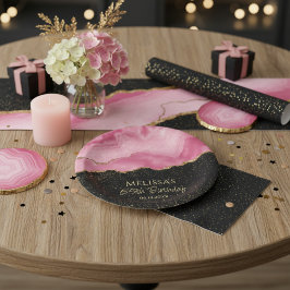 Roze Goud Glitter Abstract Waterverf Marmer Papieren Bordje