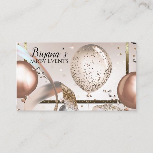 Roze Goud & Glitter Ballonnen Feestje Sociale Medi Visitekaartje (Voorkant)