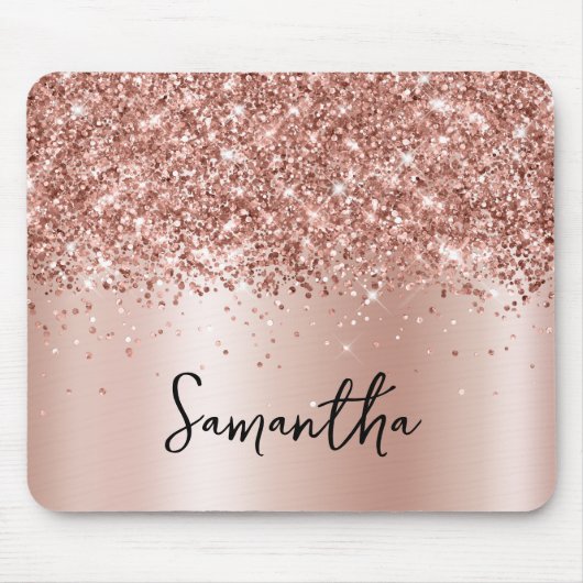 Roze Goud Glitter Bleek Glans Naam Muismat (Voorkant)