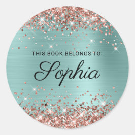 Roze Goud Glitter Bleek Turquoise Meisjesachtig Bo Ronde Sticker
