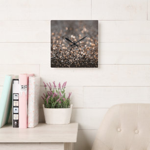Roze Goud Glitter Bokeh Glam 1 Vierkante Klok