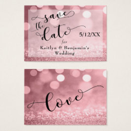 Roze Goud Glitter Bokeh & Typografie Save the Date Visitekaartjes