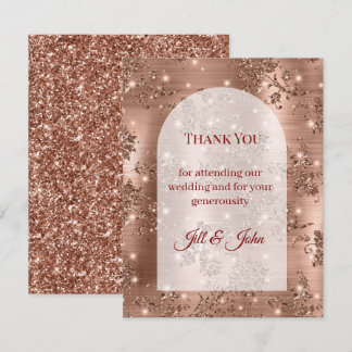 Roze Goud Glitter Boog Trouw Dankkaart Bedankkaart