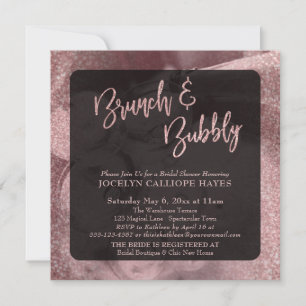 Roze Goud Glitter Brunch & Bruisende Champagne Fot Kaart