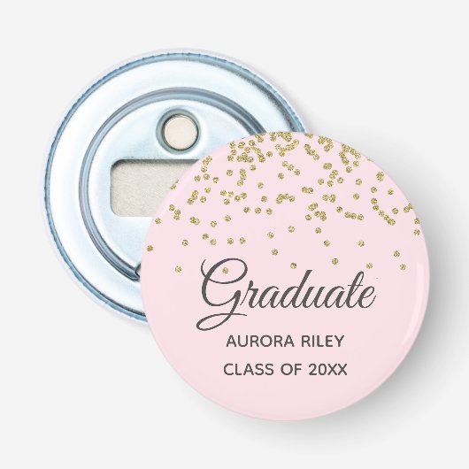 Roze Goud Glitter Confetti Afstudeergeschenk Button Flesopener (Voorkant)
