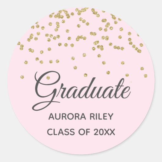 Roze Goud Glitter Confetti Afstudeergeschenk Ronde Sticker (Voorkant)