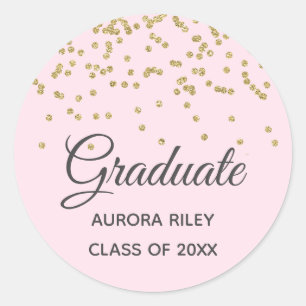 Roze Goud Glitter Confetti Afstudeergeschenk Ronde Sticker