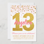 Roze Goud Glitter Confetti Meisje 13e Verjaardag Kaart (Voorkant)