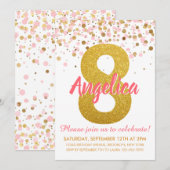 Roze Goud Glitter Confetti Meisje Achtste Verjaard Kaart (Voorkant / Achterkant)