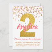 Roze Goud Glitter Confetti Meisje Tweede Verjaarda Kaart (Voorkant)