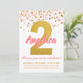 Roze Goud Glitter Confetti Meisje Tweede Verjaarda Kaart (Staand voorkant)