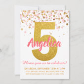 Roze Goud Glitter Confetti Meisje Vijfde Verjaarda Kaart (Voorkant)