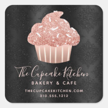 Roze Goud Glitter Cupcake Zwarte Damast Bakkerij C