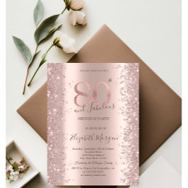 Roze Goud Glitter Diamanten 80ste Verjaardag Kaart