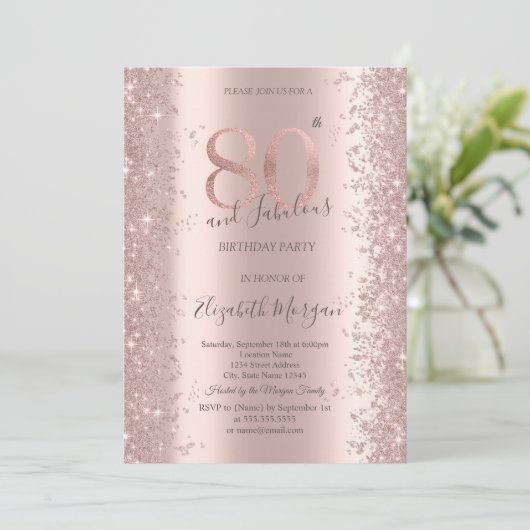 Roze Goud Glitter Diamanten 80ste Verjaardag Kaart (Staand voorkant)