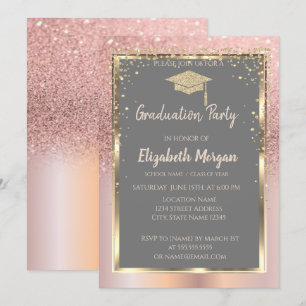 Roze Goud Glitter Diamanten Afstuderen Kaart