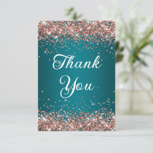Roze Goud Glitter Donker Turquoise 40e Verjaardag Bedankkaart