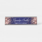 Roze Goud Glitter Donkerblauwe Gradiënt Bureau Naambordje (Voorkant)