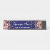 Roze Goud Glitter Donkerblauwe Gradiënt Bureau Naambordje (Voorkant)