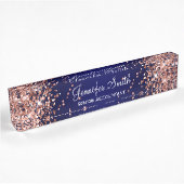 Roze Goud Glitter Donkerblauwe Gradiënt Naambordje