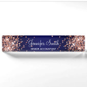 Roze Goud Glitter Donkerblauwe Gradiënt Naambordje (Voorkant)