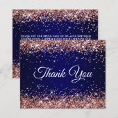 Roze Goud Glitter Donkerblauwe Ombre Dank Je (Voorkant / Achterkant)