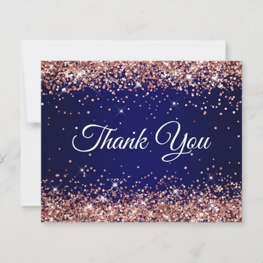 Roze Goud Glitter Donkerblauwe Ombre Dank Je (Voorkant)