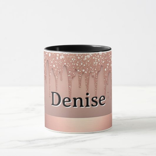 Roze Goud Glitter Druppel Aangepaste naam Mok (Midden)