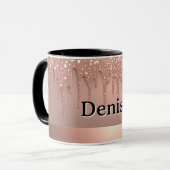 Roze Goud Glitter Druppel Aangepaste naam Mok (Voorkant links)