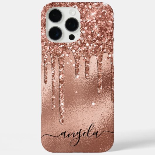 Roze Goud Glitter Druppels Glam Handtekening Case-Mate iPhone Case (Achterkant)