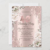 Roze Goud, Glitter Druppels, Witte Bloemen 40e Kaart (Voorkant)