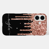 Roze Goud Glitter Druppels Zwarte Glam Handtekenin Case-Mate iPhone Case (Achterkant (horizontaal))