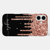 Roze Goud Glitter Druppels Zwarte Glam Handtekenin Case-Mate iPhone Case (Achterkant (horizontaal))